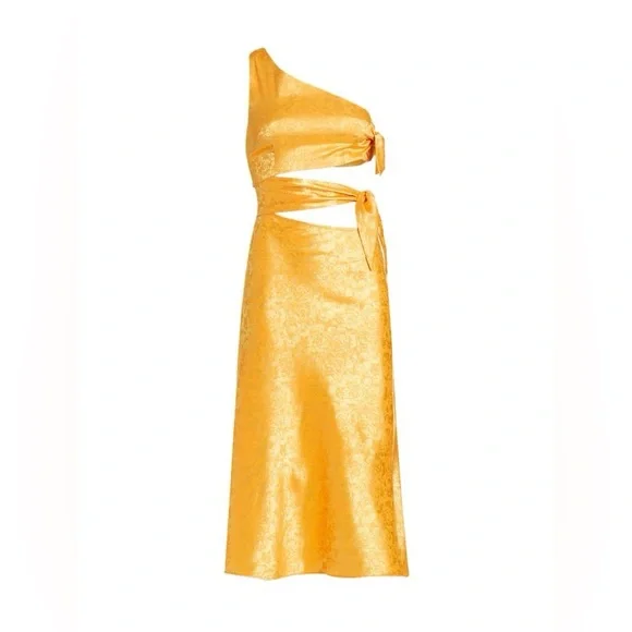 wayf orange dress Wayf | Dresses | Wayf Orange Floral Satin Cutout Mididress New With Tags